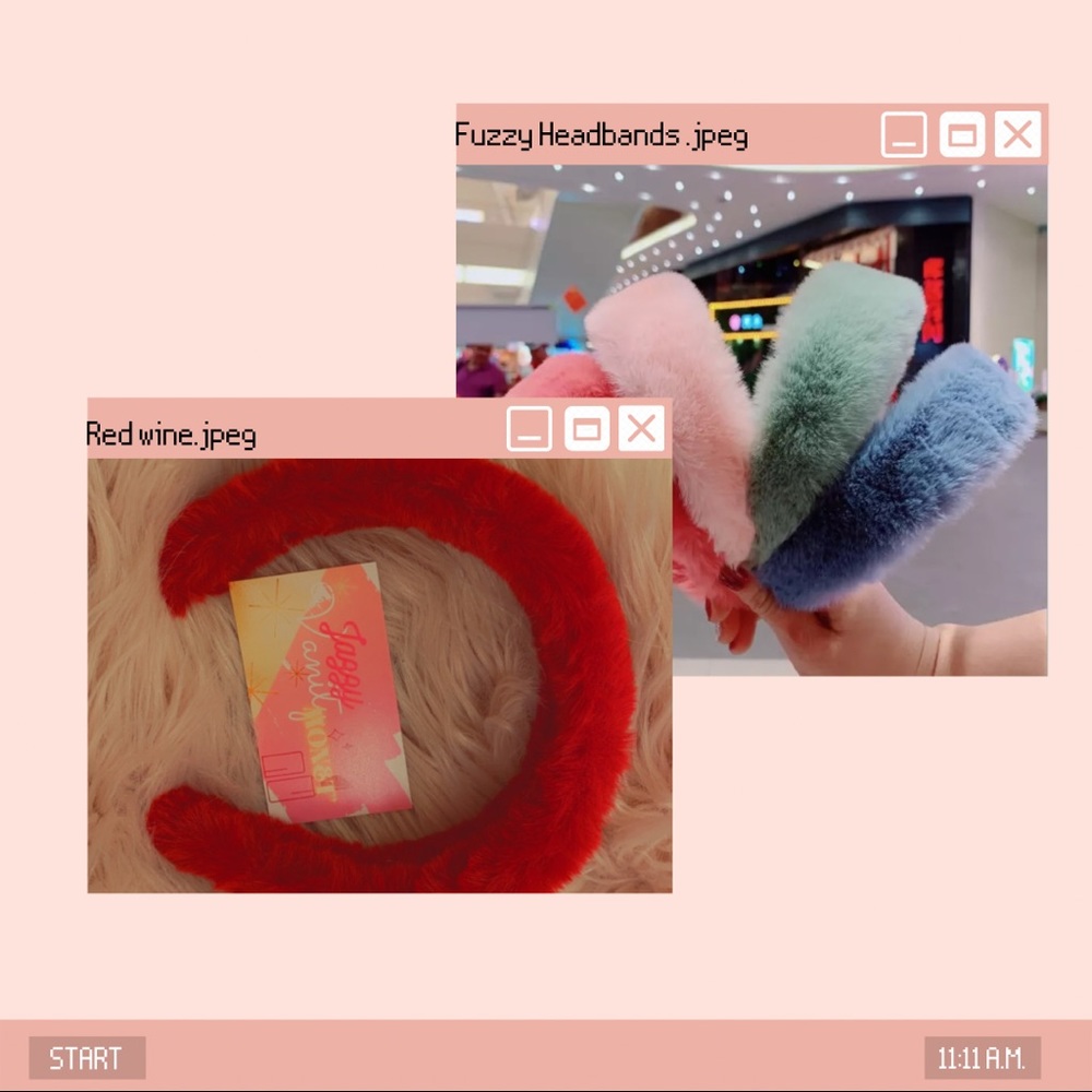 Red fuzzy fluffy vintage headband hair accessories